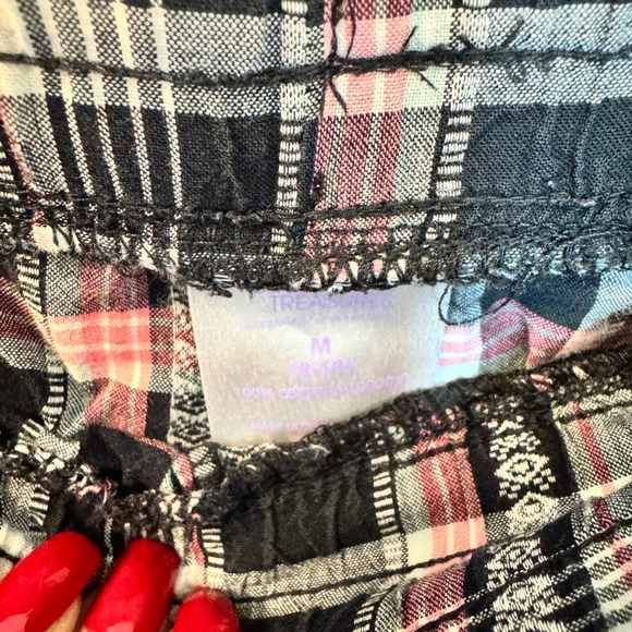 Treasures & Co Plaid Pajama Pants Women's Medium‎ Black Pink Drawstring - Picture 2 of 4